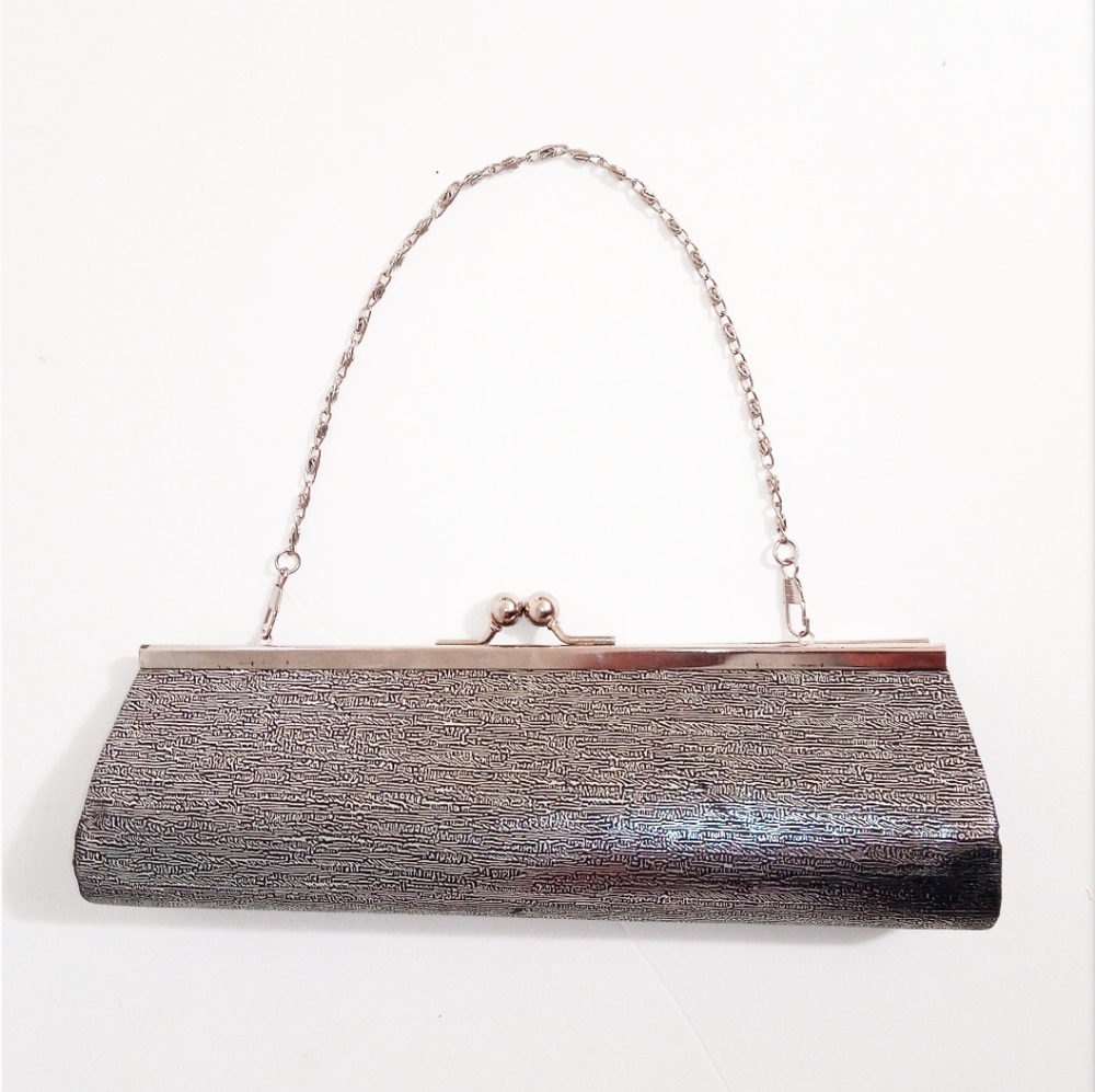 Silver Clutch with Chain Strap Bag